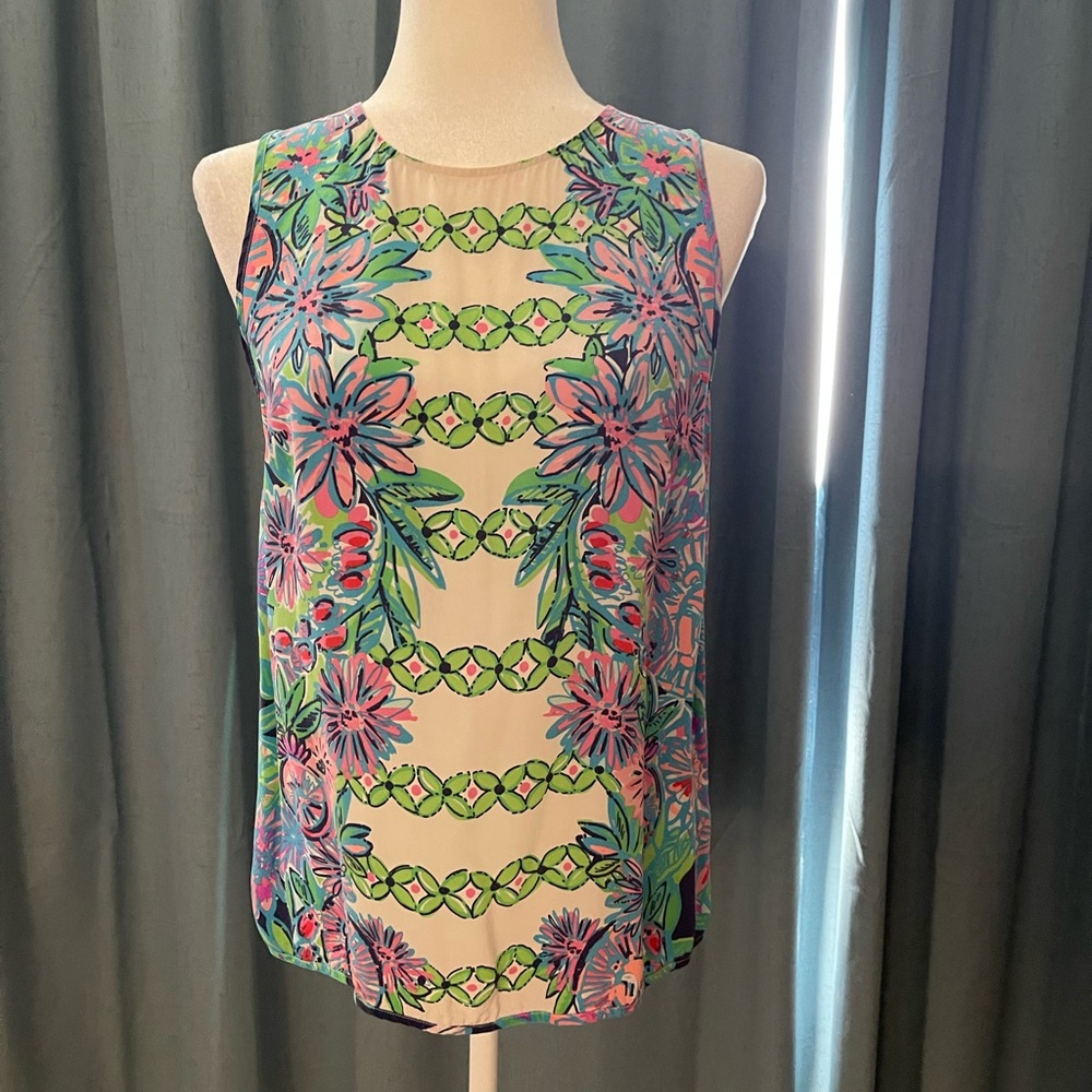 Lily Pulitzer silk Floral Print Sleeveless Top in Pink & Green